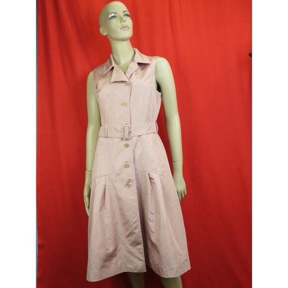 NWT PRADA NUDE POLKA DOT LOGO SILK BELTED SLEEVELESS MIDI DRESS 44 10 ITALY - Picture 1 of 12